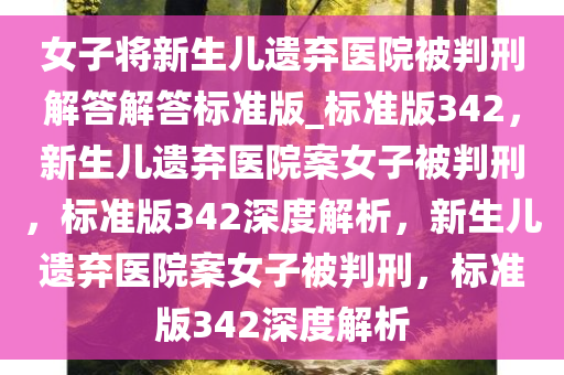 女子将新生儿遗弃医院被判刑解答解答标准版_标准版342，新生儿遗弃医院案女子被判刑，标准版342深度解析，新生儿遗弃医院案女子被判刑，标准版342深度解析