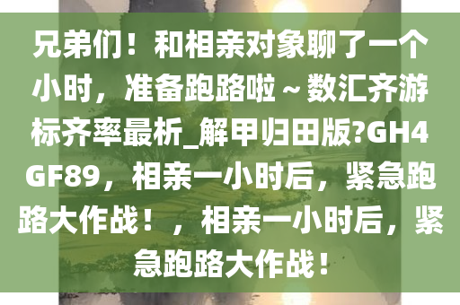 兄弟们！和相亲对象聊了一个小时，准备跑路啦～数汇齐游标齐率最析_解甲归田版?GH4GF89，相亲一小时后，紧急跑路大作战！，相亲一小时后，紧急跑路大作战！