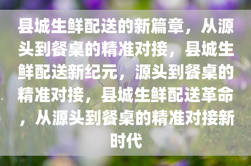 县城生鲜配送的新篇章，从源头到餐桌的精准对接，县城生鲜配送新纪元，源头到餐桌的精准对接，县城生鲜配送革命，从源头到餐桌的精准对接新时代