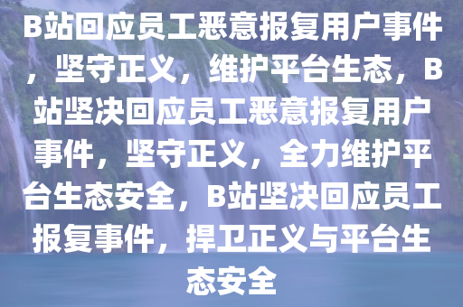 B站回应员工恶意报复用户事件，坚守正义，维护平台生态，B站坚决回应员工恶意报复用户事件，坚守正义，全力维护平台生态安全，B站坚决回应员工报复事件，捍卫正义与平台生态安全