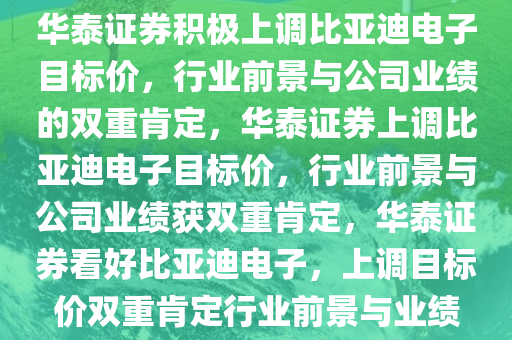 华泰证券积极上调比亚迪电子目标价，行业前景与公司业绩的双重肯定，华泰证券上调比亚迪电子目标价，行业前景与公司业绩获双重肯定，华泰证券看好比亚迪电子，上调目标价双重肯定行业前景与业绩
