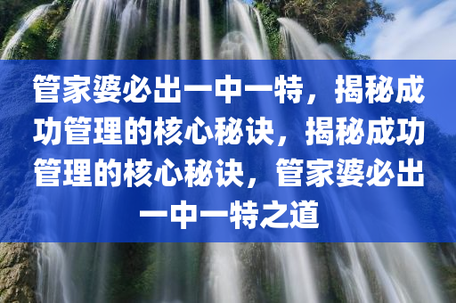 管家婆必出一中一特，揭秘成功管理的核心秘诀，揭秘成功管理的核心秘诀，管家婆必出一中一特之道