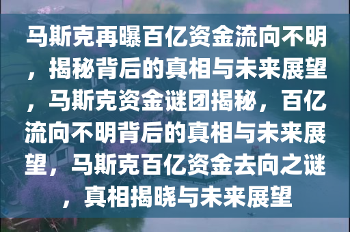马斯克再曝百亿资金流向不明，揭秘背后的真相与未来展望，马斯克资金谜团揭秘，百亿流向不明背后的真相与未来展望，马斯克百亿资金去向之谜，真相揭晓与未来展望