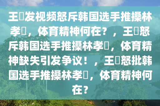 王濛发视频怒斥韩国选手推搡林孝埈，体育精神何在？，王濛怒斥韩国选手推搡林孝埈，体育精神缺失引发争议！，王濛怒批韩国选手推搡林孝埈，体育精神何在？