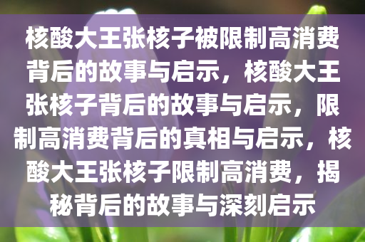 核酸大王张核子被限制高消费背后的故事与启示，核酸大王张核子背后的故事与启示，限制高消费背后的真相与启示，核酸大王张核子限制高消费，揭秘背后的故事与深刻启示
