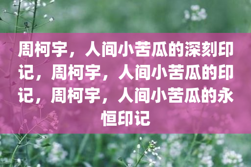 周柯宇，人间小苦瓜的深刻印记，周柯宇，人间小苦瓜的印记，周柯宇，人间小苦瓜的永恒印记