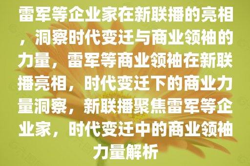 雷军等企业家在新联播的亮相，洞察时代变迁与商业领袖的力量，雷军等商业领袖在新联播亮相，时代变迁下的商业力量洞察，新联播聚焦雷军等企业家，时代变迁中的商业领袖力量解析