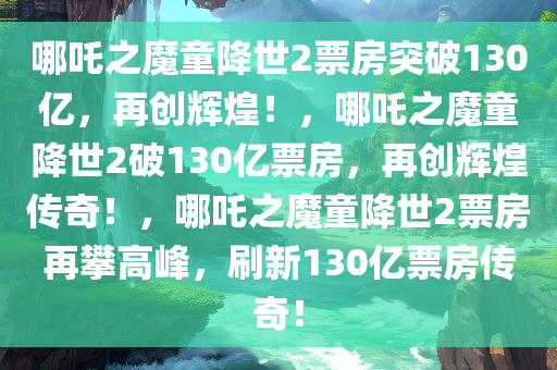 哪吒之魔童降世2票房突破130亿，再创辉煌！，哪吒之魔童降世2破130亿票房，再创辉煌传奇！，哪吒之魔童降世2票房再攀高峰，刷新130亿票房传奇！