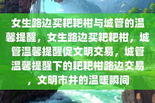 女生路边买耙耙柑与城管的温馨提醒，女生路边买耙耙柑，城管温馨提醒促文明交易，城管温馨提醒下的耙耙柑路边交易，文明市井的温暖瞬间