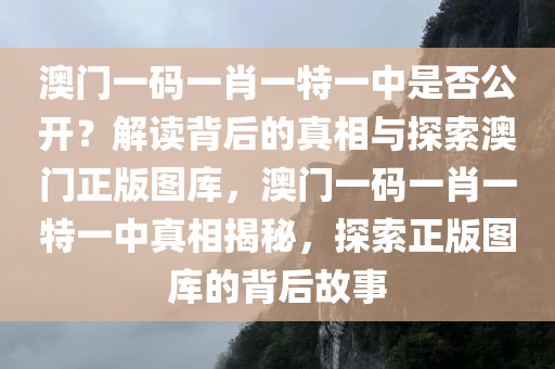 澳门一码一肖一特一中是否公开？解读背后的真相与探索澳门正版图库，澳门一码一肖一特一中真相揭秘，探索正版图库的背后故事