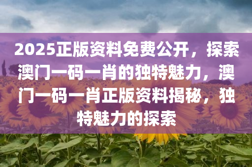 2025正版资料免费公开，探索澳门一码一肖的独特魅力，澳门一码一肖正版资料揭秘，独特魅力的探索