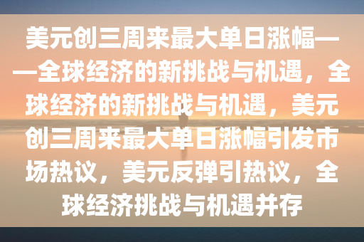 美元创三周来最大单日涨幅——全球经济的新挑战与机遇，全球经济的新挑战与机遇，美元创三周来最大单日涨幅引发市场热议，美元反弹引热议，全球经济挑战与机遇并存