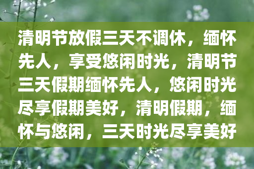 清明节放假三天不调休，缅怀先人，享受悠闲时光，清明节三天假期缅怀先人，悠闲时光尽享假期美好，清明假期，缅怀与悠闲，三天时光尽享美好