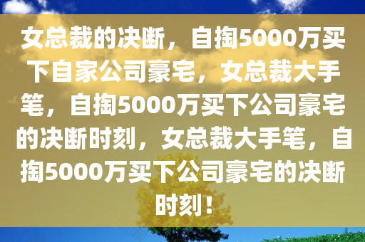 女总裁的决断，自掏5000万买下自家公司豪宅，女总裁大手笔，自掏5000万买下公司豪宅的决断时刻，女总裁大手笔，自掏5000万买下公司豪宅的决断时刻！