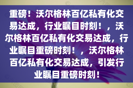 重磅！沃尔格林百亿私有化交易达成，行业瞩目时刻！，沃尔格林百亿私有化交易达成，行业瞩目重磅时刻！，沃尔格林百亿私有化交易达成，引发行业瞩目重磅时刻！