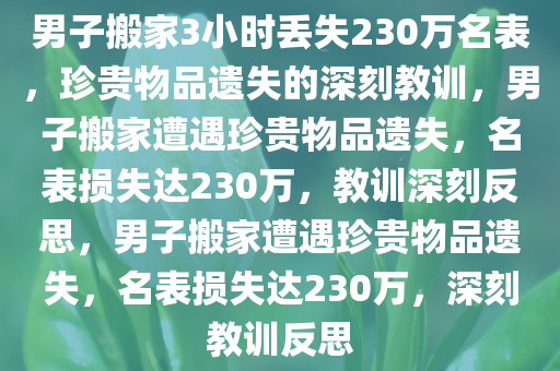 男子搬家3小时丢失230万名表，珍贵物品遗失的深刻教训，男子搬家遭遇珍贵物品遗失，名表损失达230万，教训深刻反思，男子搬家遭遇珍贵物品遗失，名表损失达230万，深刻教训反思
