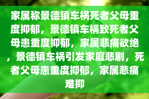家属称景德镇车祸死者父母重度抑郁，景德镇车祸致死者父母患重度抑郁，家属悲痛欲绝，景德镇车祸引发家庭悲剧，死者父母患重度抑郁，家属悲痛难抑