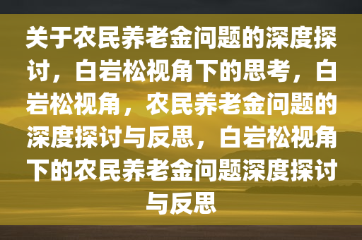 关于农民养老金问题的深度探讨，白岩松视角下的思考，白岩松视角，农民养老金问题的深度探讨与反思，白岩松视角下的农民养老金问题深度探讨与反思