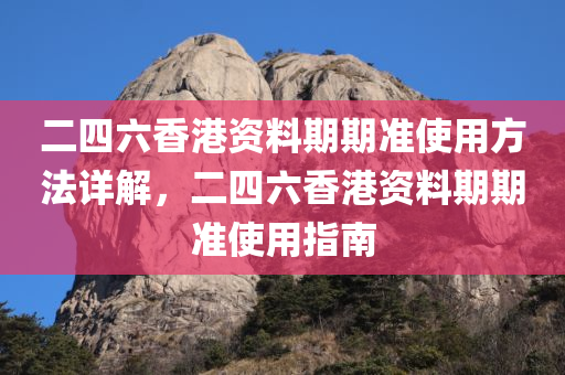 二四六香港资料期期准使用方法详解，二四六香港资料期期准使用指南