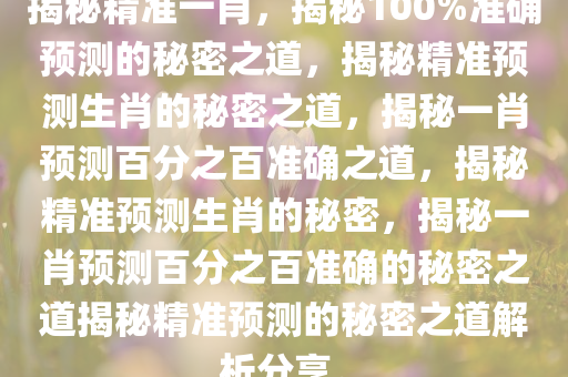 揭秘精准一肖，揭秘100%准确预测的秘密之道，揭秘精准预测生肖的秘密之道，揭秘一肖预测百分之百准确之道，揭秘精准预测生肖的秘密，揭秘一肖预测百分之百准确的秘密之道揭秘精准预测的秘密之道解析分享。