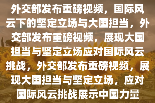 外交部发布重磅视频，国际风云下的坚定立场与大国担当，外交部发布重磅视频，展现大国担当与坚定立场应对国际风云挑战，外交部发布重磅视频，展现大国担当与坚定立场，应对国际风云挑战展示中国力量