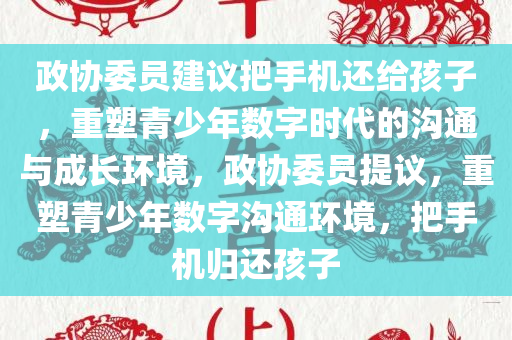 政协委员建议把手机还给孩子，重塑青少年数字时代的沟通与成长环境，政协委员提议，重塑青少年数字沟通环境，把手机归还孩子