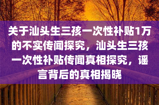关于汕头生三孩一次性补贴1万的不实传闻探究，汕头生三孩一次性补贴传闻真相探究，谣言背后的真相揭晓