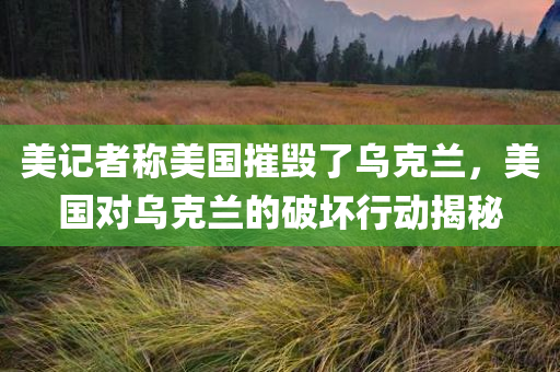 美记者称美国摧毁了乌克兰，美国对乌克兰的破坏行动揭秘