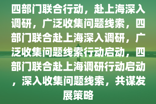 四部门联合行动，赴上海深入调研，广泛收集问题线索，四部门联合赴上海深入调研，广泛收集问题线索行动启动，四部门联合赴上海调研行动启动，深入收集问题线索，共谋发展策略