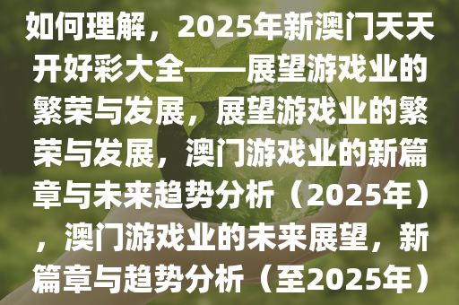 如何理解，2025年新澳门天天开好彩大全——展望游戏业的繁荣与发展，展望游戏业的繁荣与发展，澳门游戏业的新篇章与未来趋势分析（2025年），澳门游戏业的未来展望，新篇章与趋势分析（至2025年）