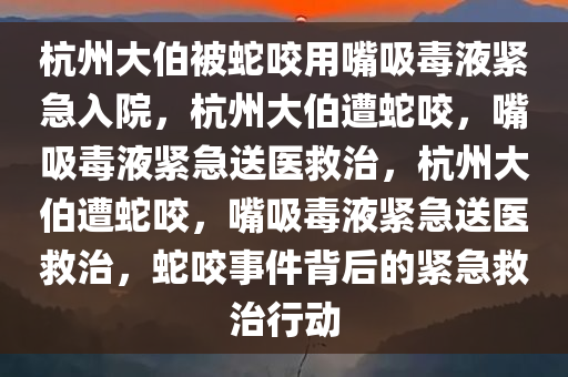 杭州大伯被蛇咬用嘴吸毒液紧急入院，杭州大伯遭蛇咬，嘴吸毒液紧急送医救治，杭州大伯遭蛇咬，嘴吸毒液紧急送医救治，蛇咬事件背后的紧急救治行动