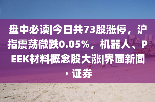 盤中必讀|今日共73股漲停，滬指震蕩微跌0.05%，機(jī)器人、PEEK材料概念股大漲|界面新聞 · 證券