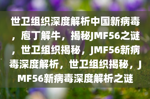 世卫组织深度解析中国新病毒，庖丁解牛，揭秘JMF56之谜，世卫组织揭秘，JMF56新病毒深度解析，世卫组织揭秘，JMF56新病毒深度解析之谜