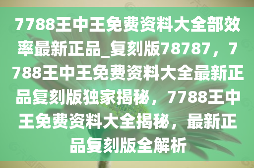 7788王中王免费资料大全部效率最新正品_复刻版78787，7788王中王免费资料大全最新正品复刻版独家揭秘，7788王中王免费资料大全揭秘，最新正品复刻版全解析
