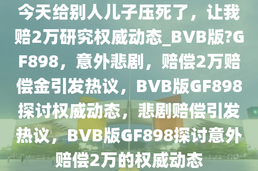今天给别人儿子压死了，让我赔2万研究权威动态_BVB版?GF898，意外悲剧，赔偿2万赔偿金引发热议，BVB版GF898探讨权威动态，悲剧赔偿引发热议，BVB版GF898探讨意外赔偿2万的权威动态